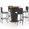 vidaXL Set de muebles de bar de jard&iacute;n 5 pzas y cojines rat&aacute;n PE negro