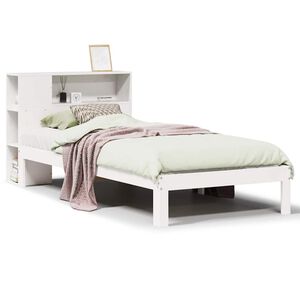 vidaXL Cama con estanter&iacute;a sin colch&oacute;n madera maciza blanca 75x190 cm