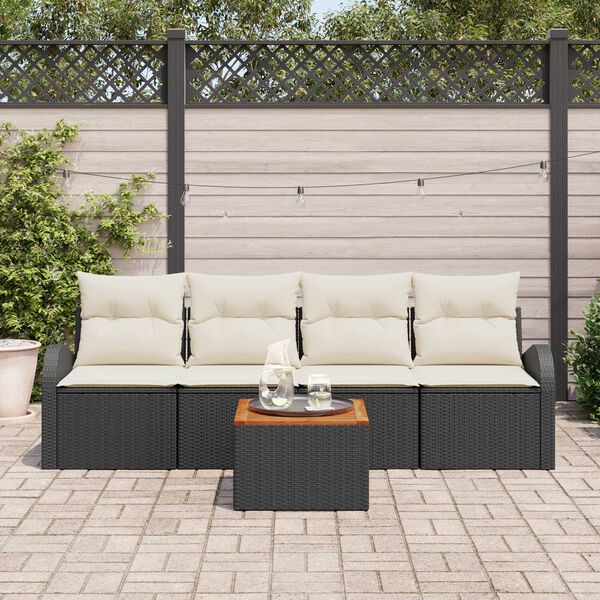 vidaXL Conjunto de sof&aacute;s de jard&iacute;n 5 pcs Negro rat&aacute;n sint&eacute;tico