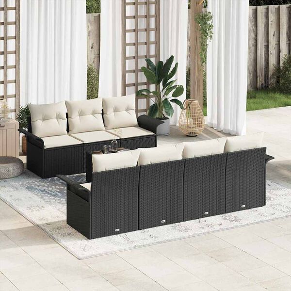vidaXL Conjunto de sof&aacute;s de jard&iacute;n 8 pcs Negro y crema rat&aacute;n sint&eacute;tico