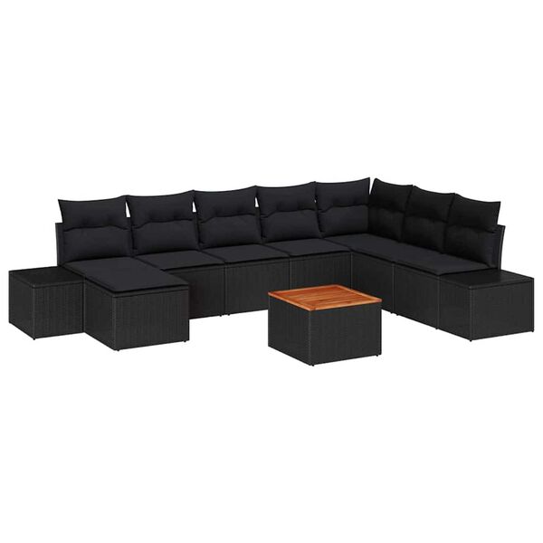 vidaXL Conjunto de sof&aacute; de jard&iacute;n 9 pcs Negro