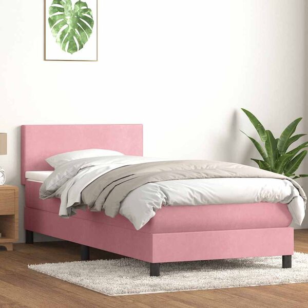 vidaXL Cama box spring con colch&oacute;n terciopelo rosa 90x210 cm