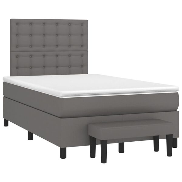 vidaXL Cama box spring con colch&oacute;n cuero sint&eacute;tico gris 120x190 cm