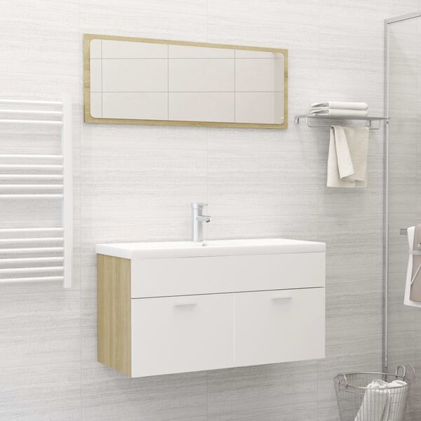 vidaXL Set de muebles de ba&ntilde;o madera ingenier&iacute;a blanco y roble Sonoma