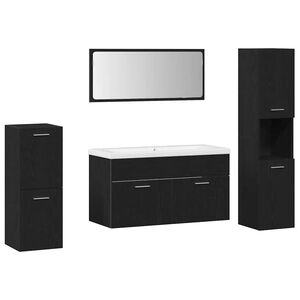 vidaXL Juego de muebles de ba&ntilde;o 5 pcs Roble Negro Madera de ingenier&iacute;a