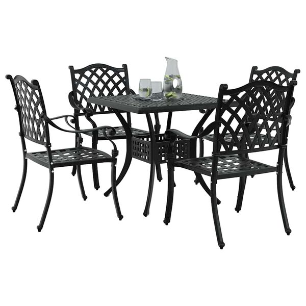 vidaXL Conjunto de mesa de jard&iacute;n 5 pcs Negro Aluminio fundido