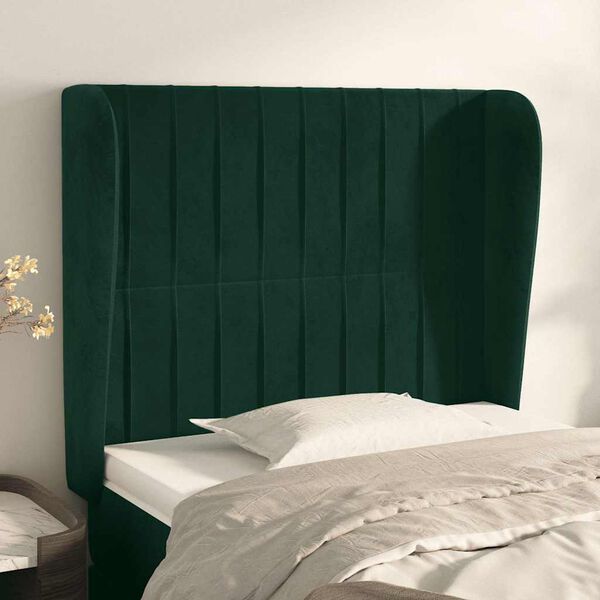 vidaXL Cabecero con orejas de terciopelo verde oscuro 83x23x118/128 cm