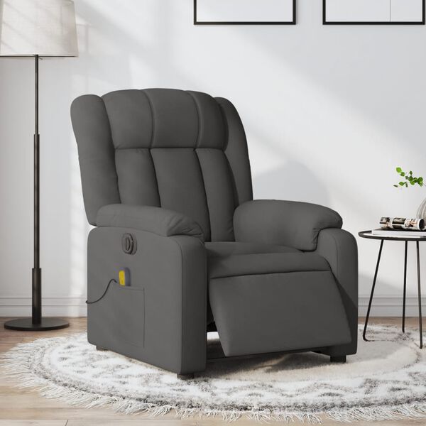 vidaXL Sill&oacute;n reclinable de masaje el&eacute;ctrico tela gris oscuro