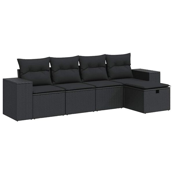 vidaXL Set de muebles de jard&iacute;n 5 pzas y cojines rat&aacute;n sint&eacute;tico negro