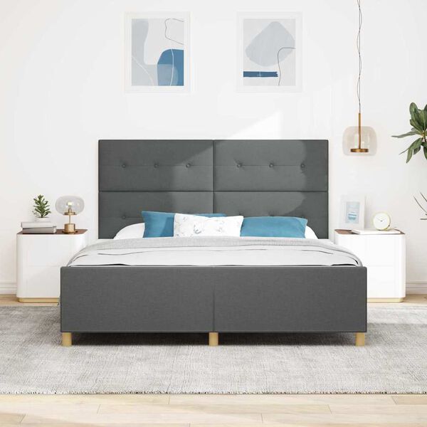 vidaXL Estructura de cama con cabecera Gris oscuro 180 x 200 cm tela