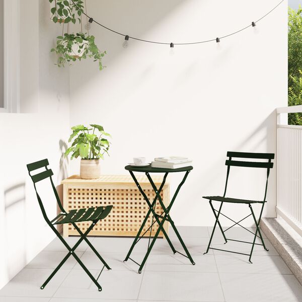 vidaXL Conjunto de Bistro Plegable 3 pcs Verde oscuro Acero