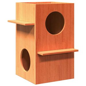 vidaXL Casa para gatos cera marr&oacute;n 43x43x60 cm madera maciza pino