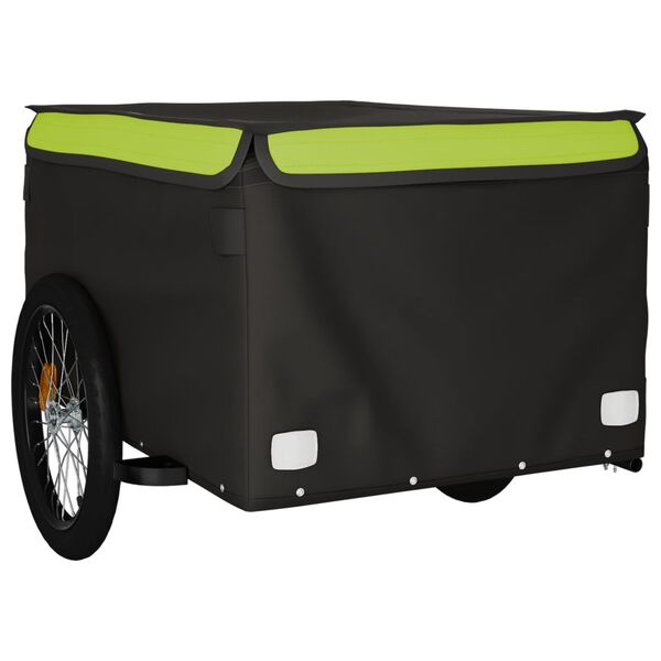 vidaXL Remolque para bicicleta hierro negro y verde 45 kg