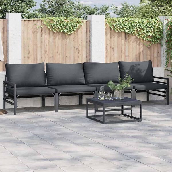 vidaXL Conjunto de sof&aacute;s de jard&iacute;n con coj&iacute;n 5 pcs Negro Acero