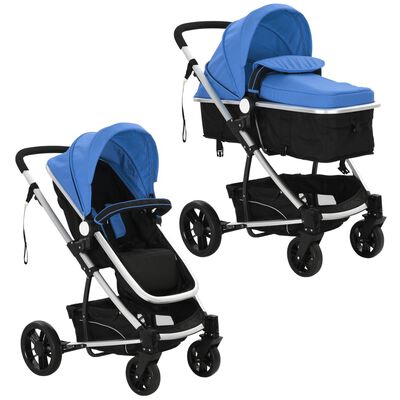 vidaXL Cochecito/Silla de bebé 2 en 1 aluminio azul y negro