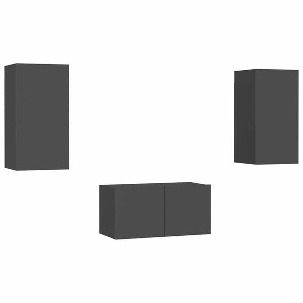 vidaXL Set de muebles de sal&oacute;n 3 piezas madera ingenier&iacute;a gris