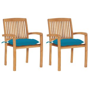 vidaXL Sillas de jard&iacute;n 2 uds madera de teca con cojines azul claro
