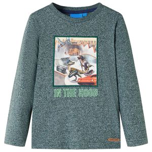 Camiseta infantil de manga larga verde oscuro m&eacute;lange 104