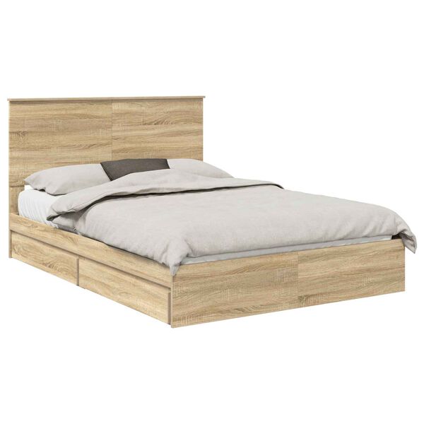 vidaXL Cama con almacenamiento con cabecera Roble Sonoma 150 x 200 cm