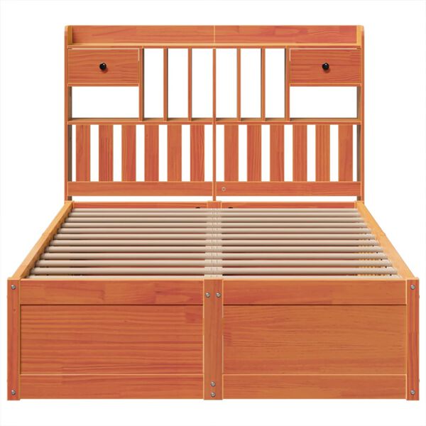 vidaXL Estructura de cama sin colch&oacute;n madera maciza marr&oacute;n 135x190 cm