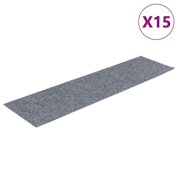 vidaXL Felpudos autoadhesivos para escaleras, 15 unidades, 76 x 20 cm, gris claro, rectangulares