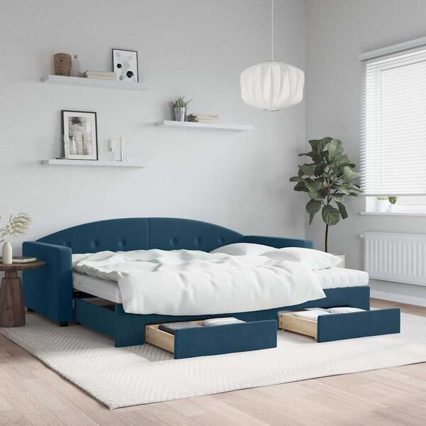 vidaXL Sof&aacute; cama nido con cajones terciopelo azul 90x200 cm