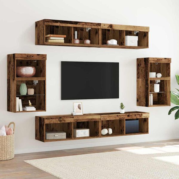 vidaXL Conjunto de mueble de TV Montaje en la pared 8 pcs Madera vieja