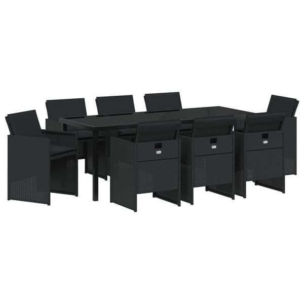 vidaXL Conjunto de Comedor de Jard&iacute;n 9 pcs Negro rat&aacute;n sint&eacute;tico