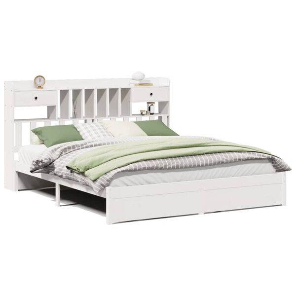 vidaXL Cama con estanter&iacute;a sin colch&oacute;n madera maciza blanca 200x200 cm