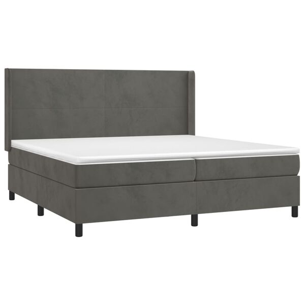 vidaXL Cama box spring colch&oacute;n y LED terciopelo gris oscuro 200x200 cm
