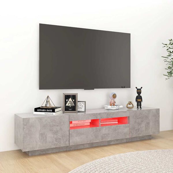 vidaXL Mueble para TV con luces LED gris hormig&oacute;n 180x35x40 cm