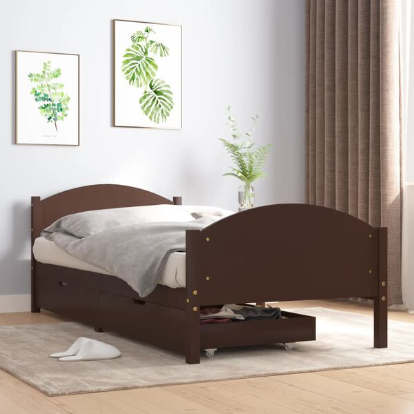 vidaXL Estructura cama 2 cajones madera pino marr&oacute;n oscuro 100x200 cm