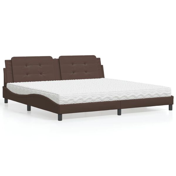 vidaXL Cama con colch&oacute;n Zadar cuero sint&eacute;tico marr&oacute;n 200x200 cm