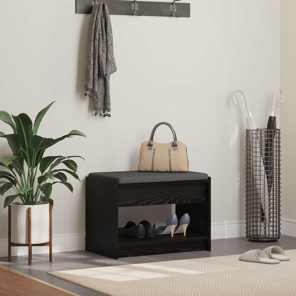 vidaXL Banco de entrada con coj&iacute;n Roble Negro 63 x 38 x 45 cm