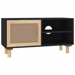 vidaXL Mueble para TV madera maciza pino y rat&aacute;n natural 80x30x40 cm
