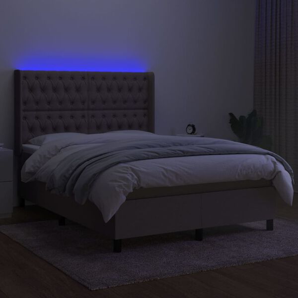 vidaXL Cama box spring colch&oacute;n y luces LED tela gris taupe 140x200 cm