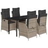 vidaXL Set comedor de jard&iacute;n 5 piezas con cojines rat&aacute;n sint&eacute;tico gris