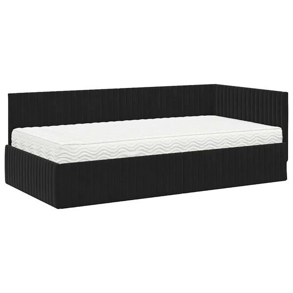 vidaXL Estructura de Cama Esquina con Colch&oacute;n 2 pcs Negro Terciopelo