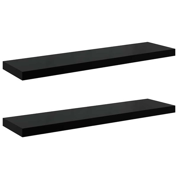 vidaXL Estantes flotantes pared 2 uds MDF negro brillo 90x23,5x3,8 cm