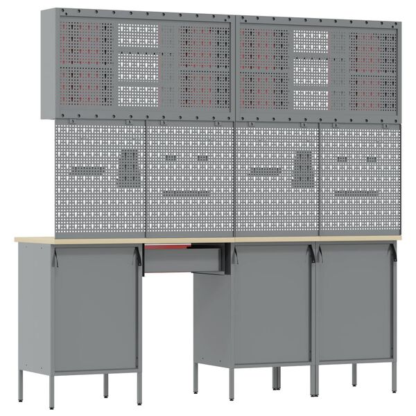 vidaXL Banco de trabajo con caj&oacute;n 10 pcs Negro 200 x 55 x 200 cm Acero