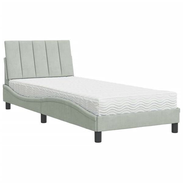 vidaXL Cama con colch&oacute;n Hanko terciopelo gris claro 90x190 cm