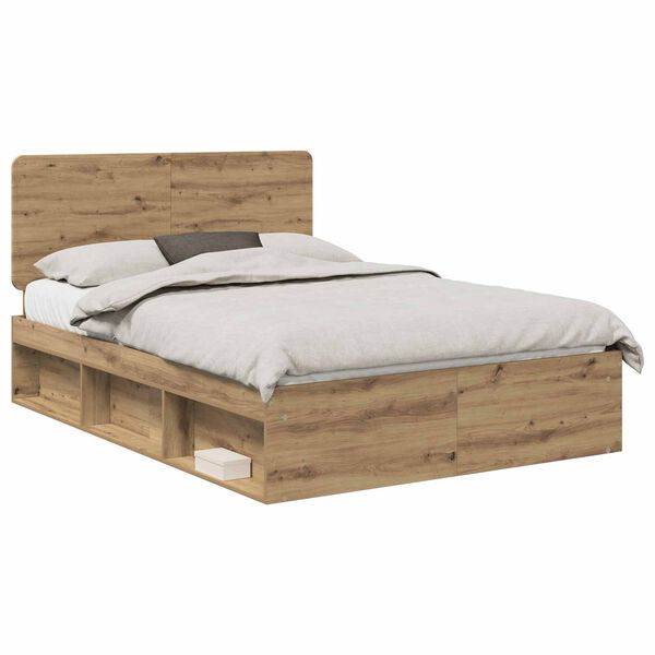 vidaXL Estructura de cama con cabecera Roble Artesanal 150 x 200 cm