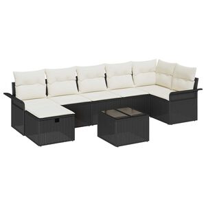 vidaXL Conjunto de sof&aacute; de jard&iacute;n con coj&iacute;n 8 pcs Negro Polirat&aacute;n