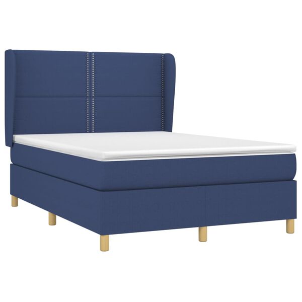 vidaXL Cama box spring con colch&oacute;n tela azul 140x190 cm