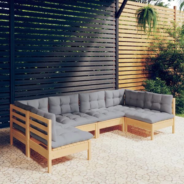 vidaXL Juego de muebles de jardín 6 pzas y cojines madera maciza pino