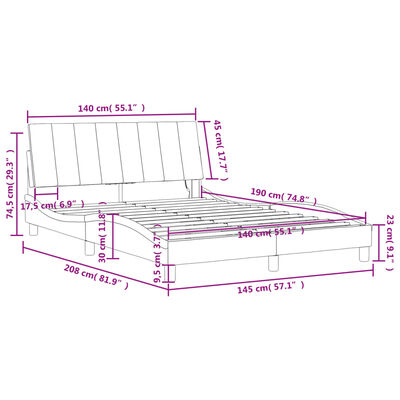 vidaXL Estructura cama con luces LED terciopelo gris claro 140x190 cm