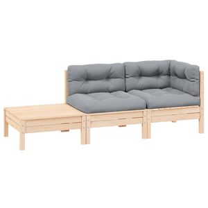 vidaXL Juego muebles jard&iacute;n 3 pzas con cojines gris madera pino maciza