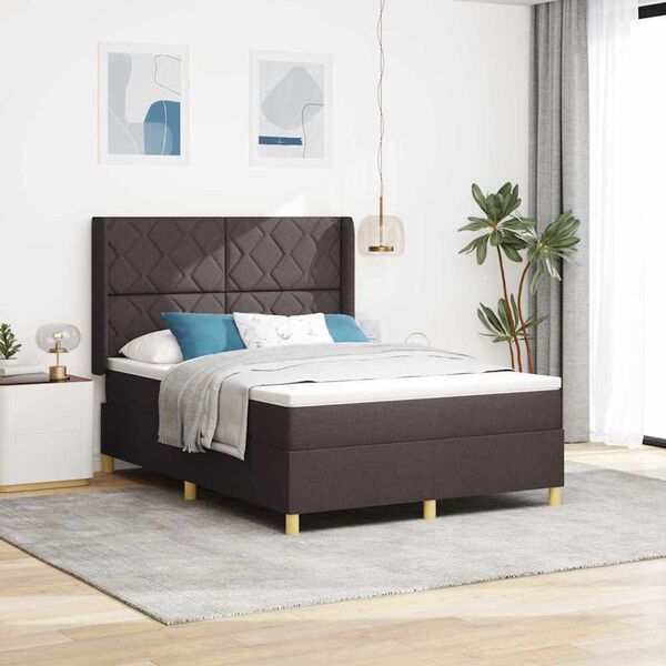 vidaXL Cama con Somier con colch&oacute;n Marr&oacute;n oscuro 140 x 190 cm tela
