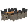 vidaXL Set de mesa y sillas de jard&iacute;n 11 pzas y cojines rat&aacute;n PE gris