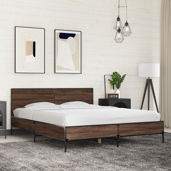 vidaXL Estructura cama madera ingenier&iacute;a metal marr&oacute;n roble 150x200 cm